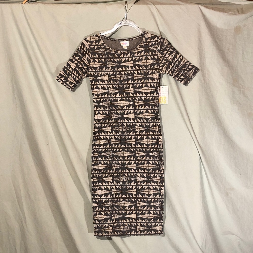 NWT LuLaRoe Black and Tan Patterned Midi Dress Size XXS